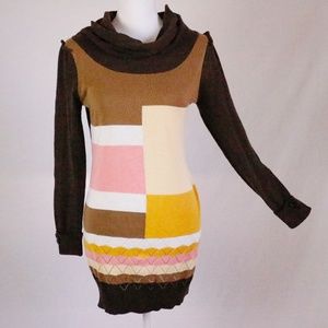 New! ALBERTO MAKALI Brown Colorblock Sweater Dress
